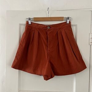 DOEN Jade Shorts in Red Jasper High Rise Cotton Pleated Shorts Size 6